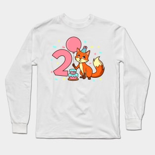 I am 2 with fox - girl birthday 2 years old Long Sleeve T-Shirt